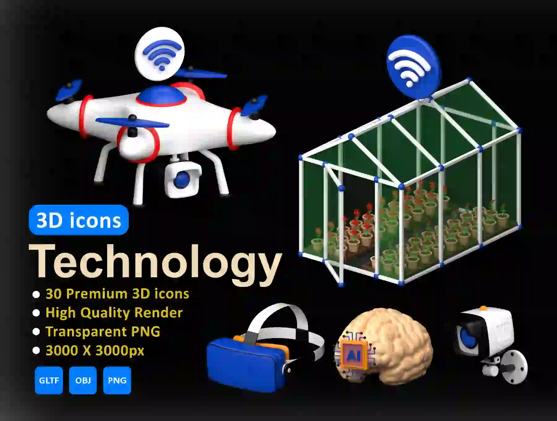 Technology 3D icons Set