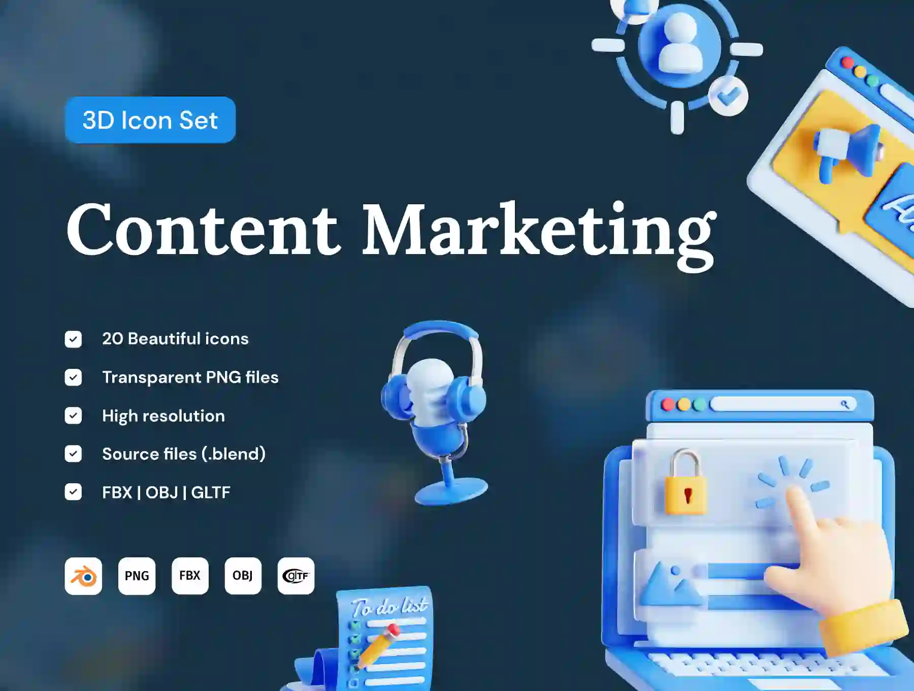 Content Marketing 3D Icon Set