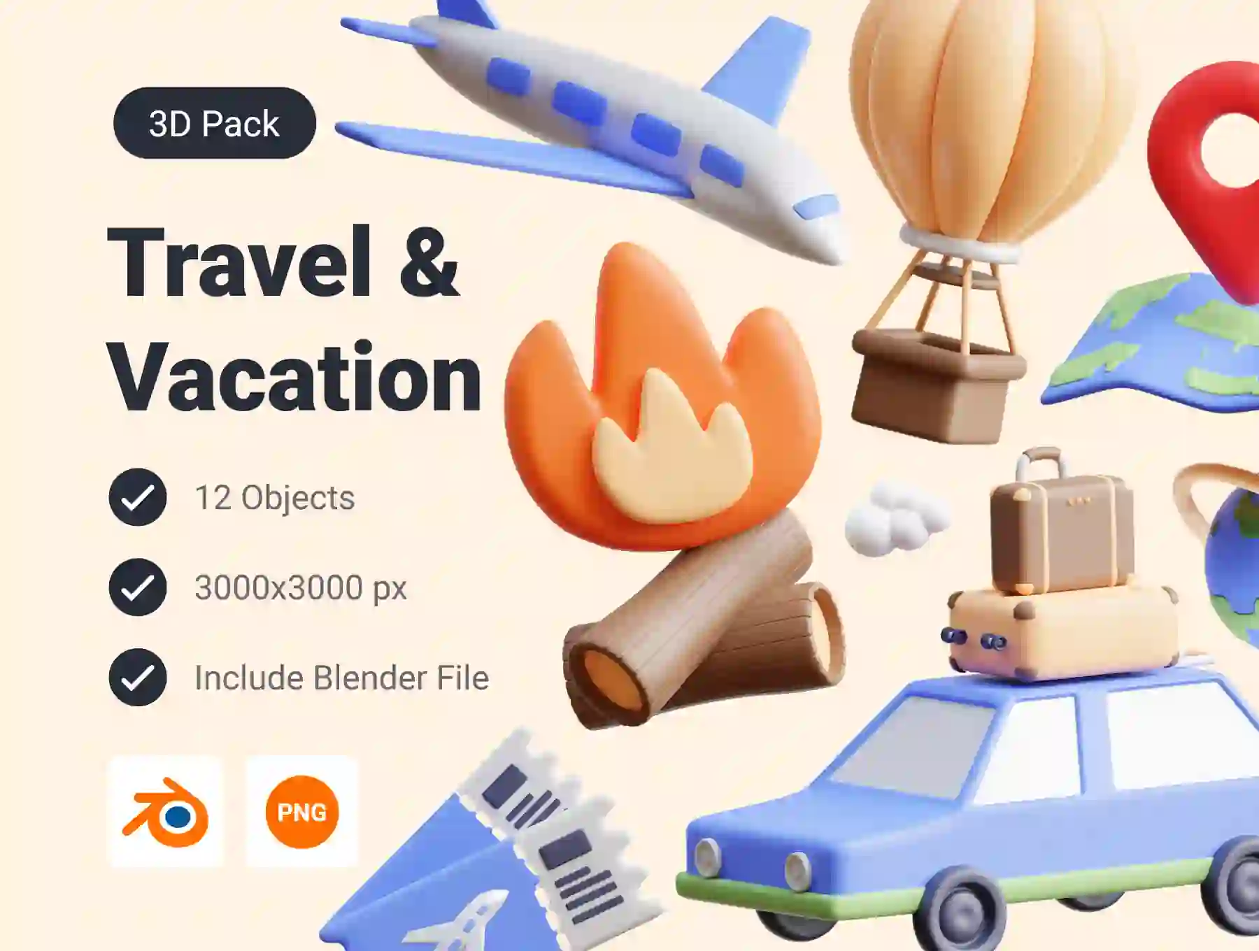 Travel & Vacation 3D Icon Pack